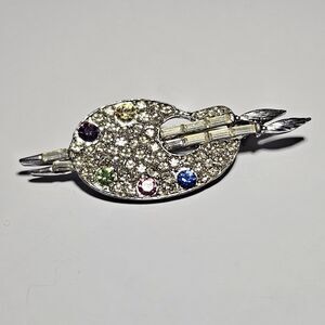 Vintage Pell Silver Tone Painter's Pallet Rhinestone Brooch